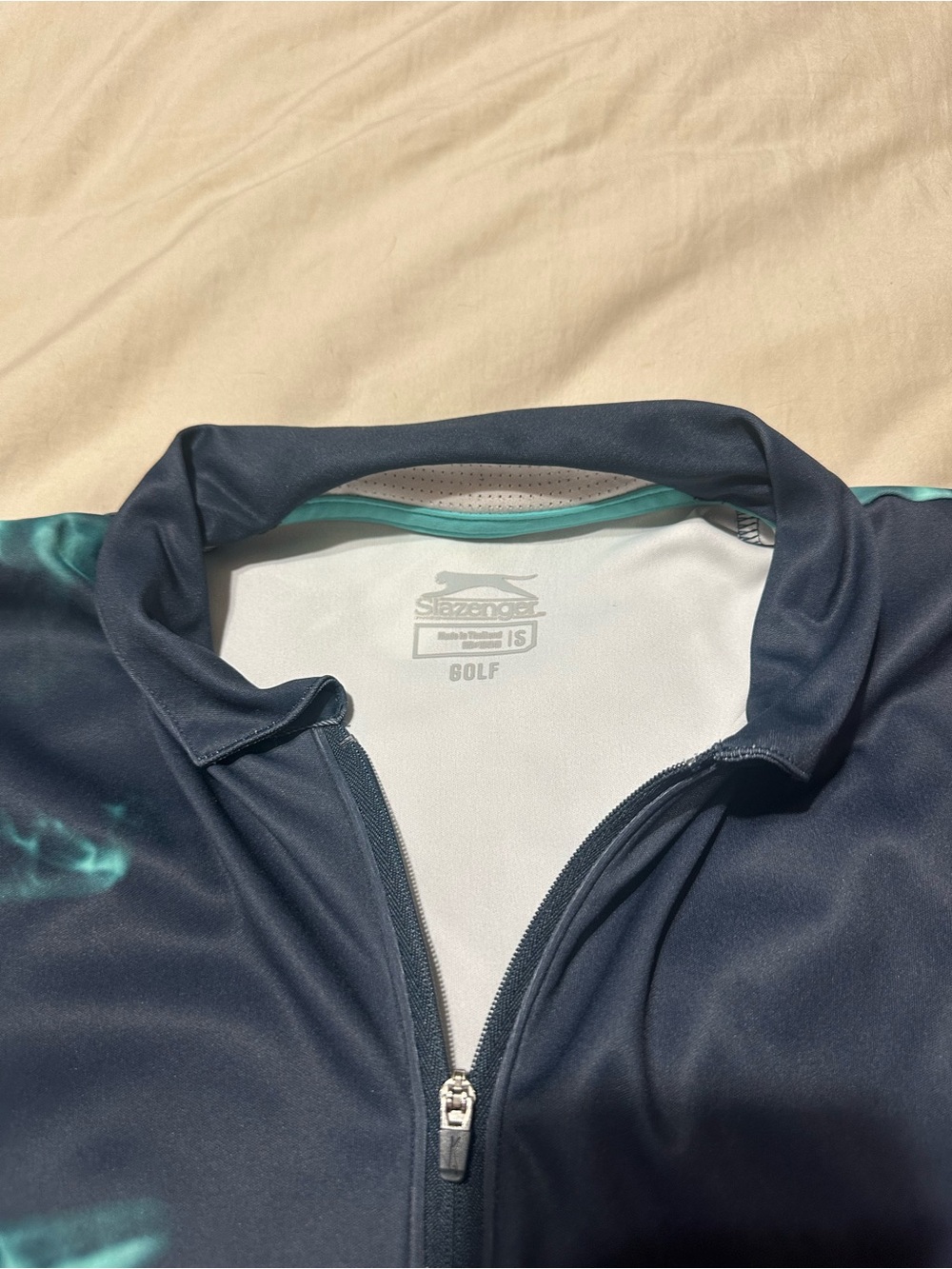 Slazenger Women's Navy and Teal Zip-Front Golf Top